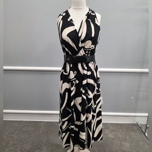 Donna Karan Black and Cream Midi Dress